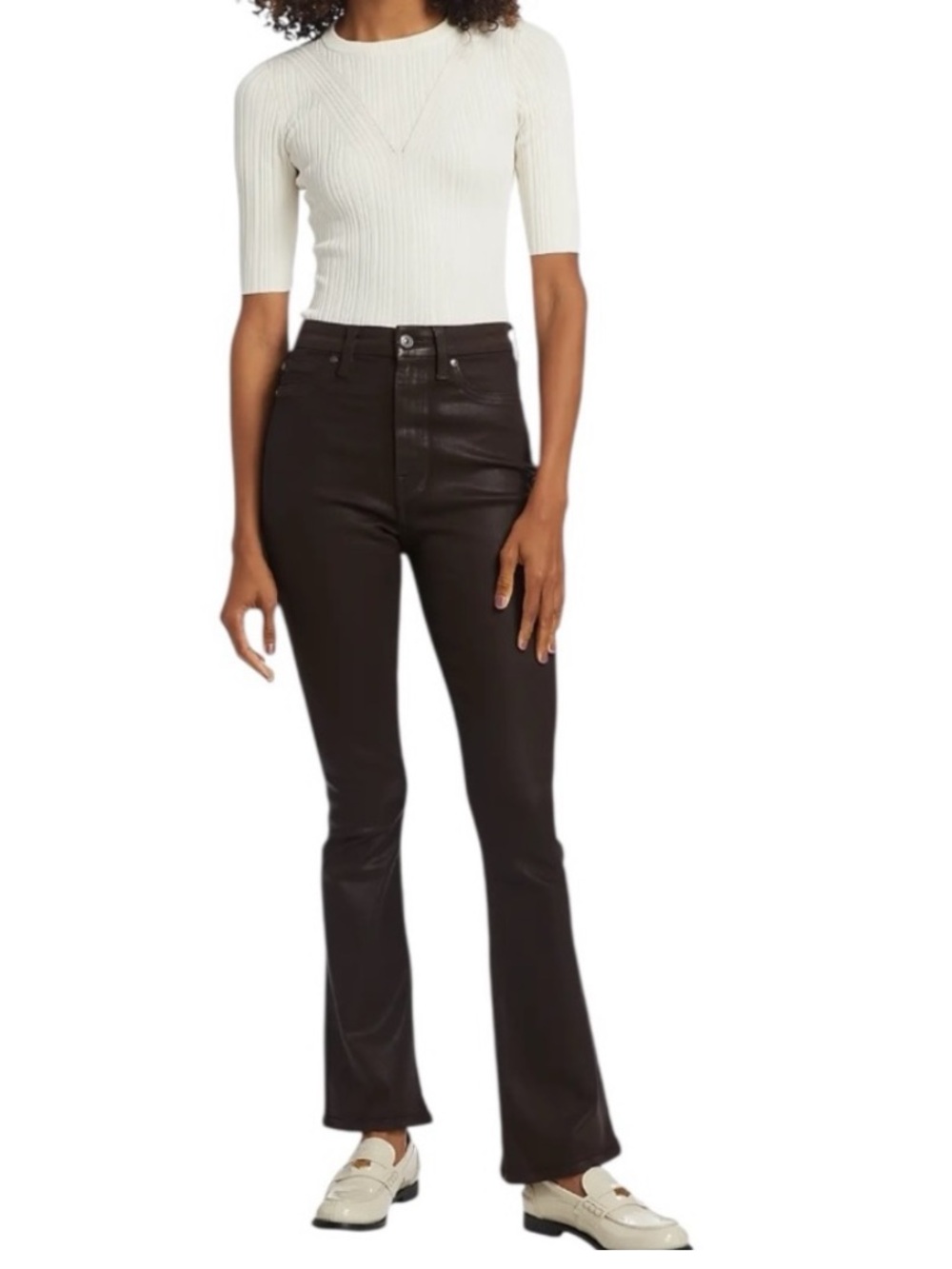 7 For All Mankind Coated Chocolate High-Rise Jeans